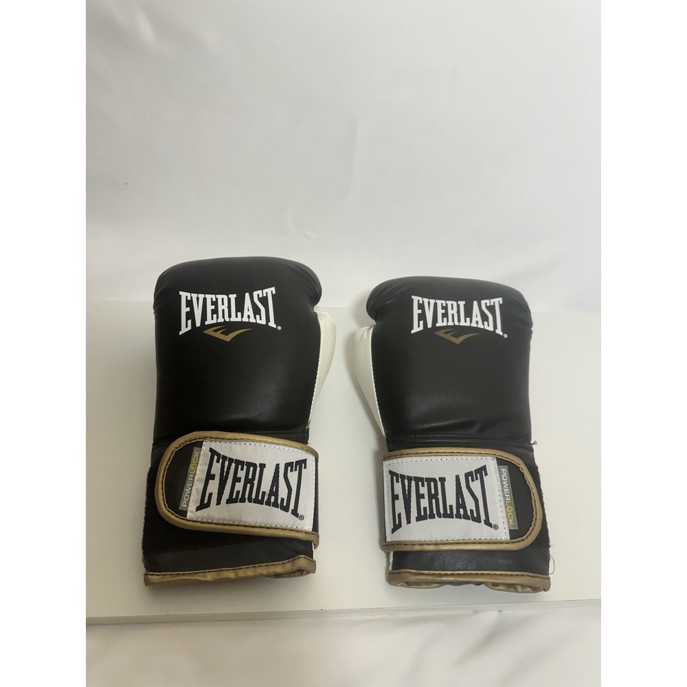 Everlast PowerLock Boxing Training Gloves Heavy Bag Blk/Gold 16 oz. Sparring